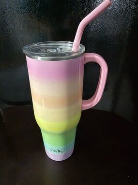 Swig 40oz Pastel Rainbow Pink Handle Tumbler with Lid & Straw